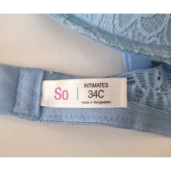 Juniors SO Intimates Convertible Lace Push-Up Bra 34C Blue Plunge Padded NWT - Picture 2 of 9
